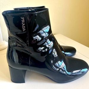 Prada Black Patent Leather Boots 37.5